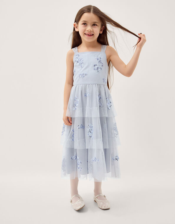 Ingrid Floral Sequin Tiered Party Dress, Blue (PALE BLUE), large