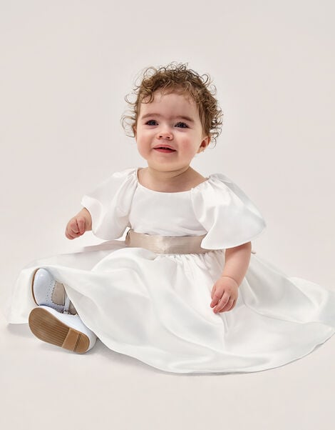 Baby Angelica Satin Bow Dress, Ivory (IVORY), large