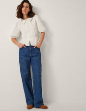 Celia Puff Sleeve Collar Jersey Blouse, Ivory (IVORY), large