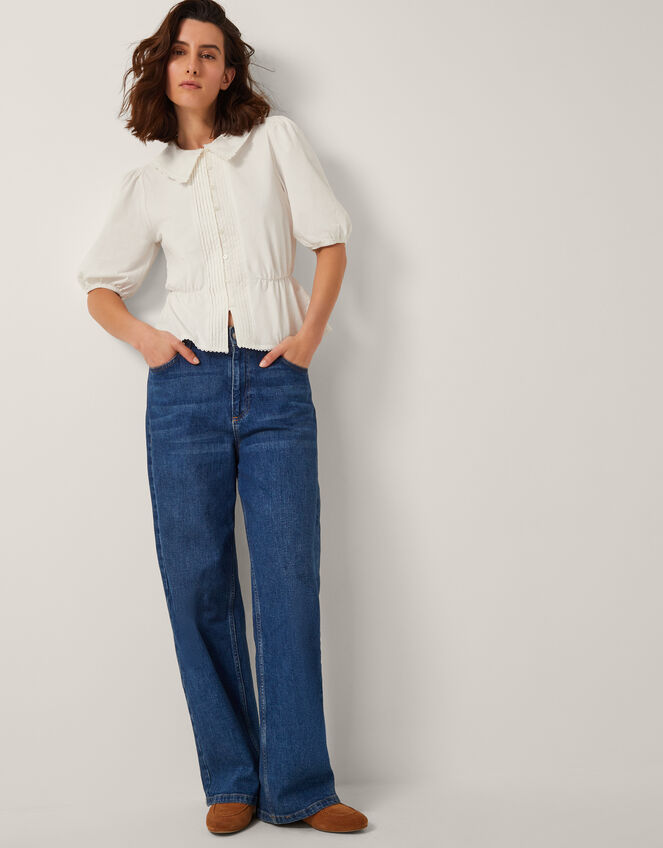 Celia Puff Sleeve Collar Jersey Blouse, Ivory (IVORY), large