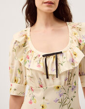 Sienna Frill Neck Floral Midi Dress, Ivory (IVORY), large