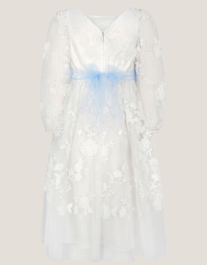 Beatrice Floral Embroidered Tulle Dress, Ivory (IVORY), large