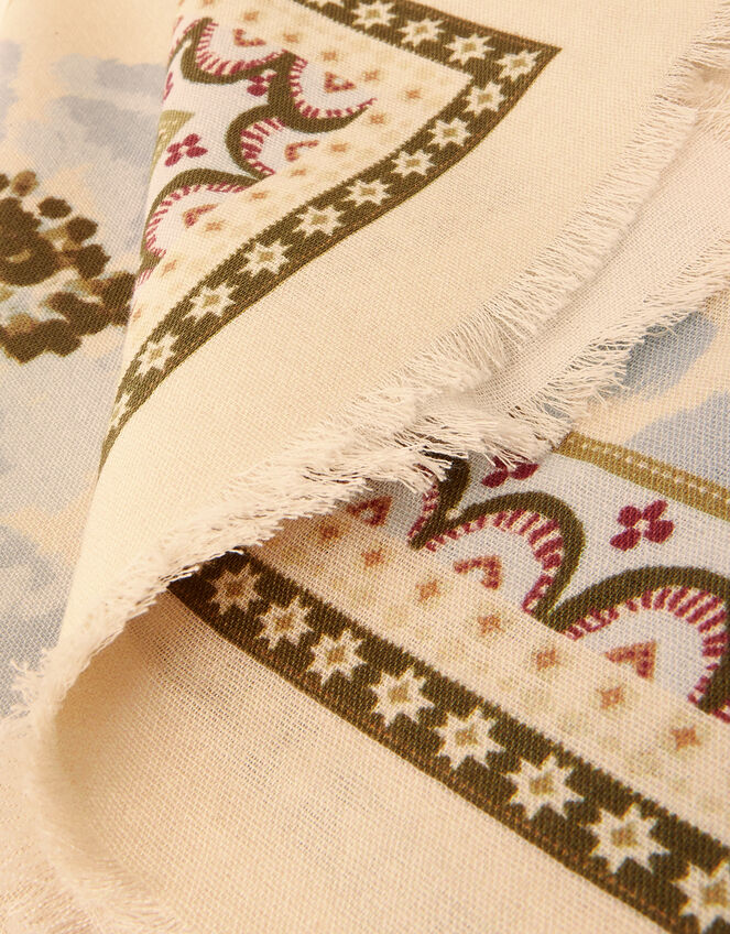 Olive Floral Print Square Scarf, , large