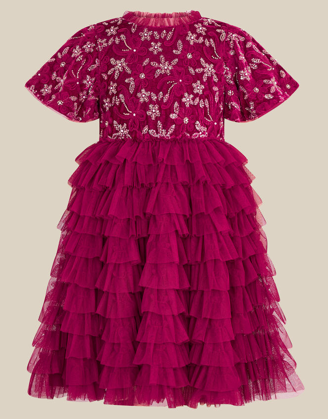 Shikha Bead Embellished Ruffle Party Dress, Purple (RASPBERRY), large