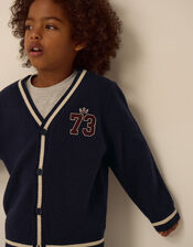 Sports Stripe V-Neck Cardigan, Blue (NAVY), large