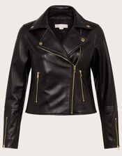 Leather Biker Jacket , Black (BLACK), large