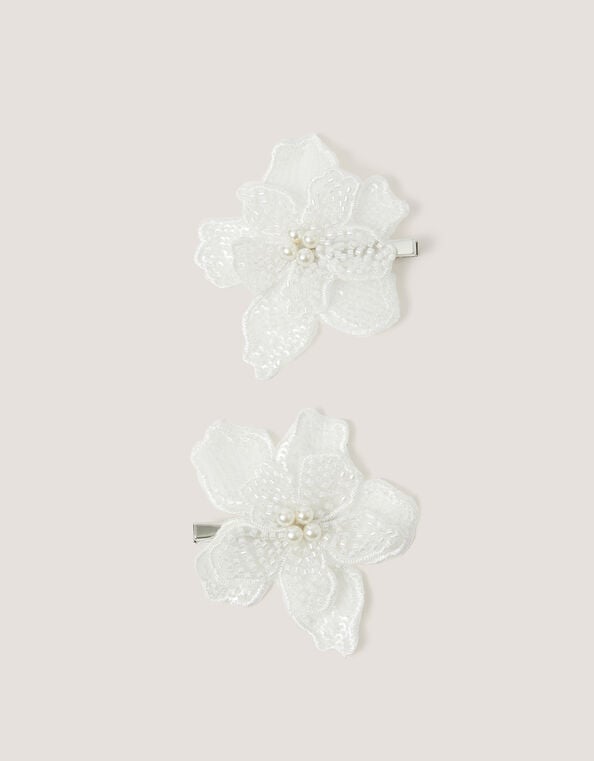 2-Pack Beaded Flower Hair Clips, , large