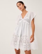 Lola Broderie Mini Swing Dress, White (WHITE), large