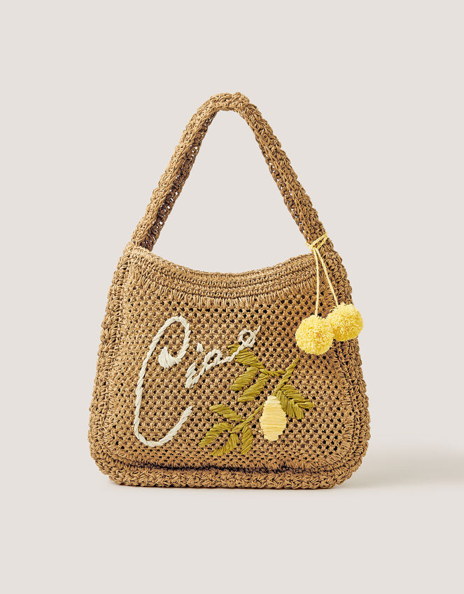 Ada Embroidered Woven Shoulder Bag, , large