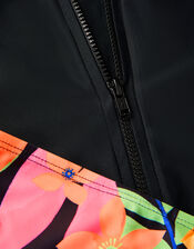 Tropical Floral UPF50+ Rash Vest Swim Set, Black (BLACK), large