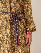 East Kiku Ikat Print Midi Dress, Green (GREEN), large