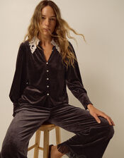 Leith Lace Collar Velvet Shirt, Brown (CHOCOLATE), large