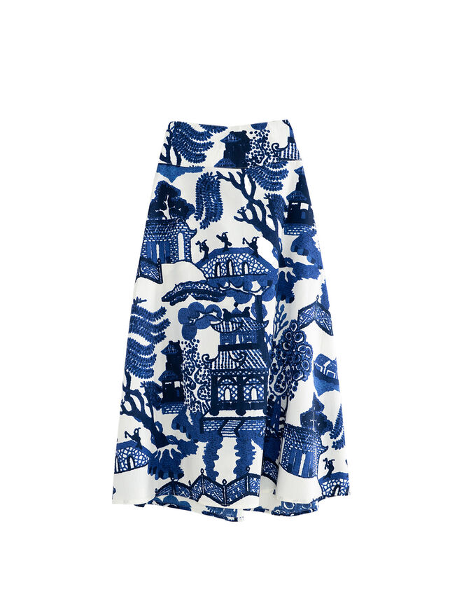 One Hundred Stars Giant Willow Print Maxi Skirt, Blue (BLUE), large
