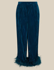 Quinn Feather Straight Leg Velvet Trousers, Teal (TEAL), large