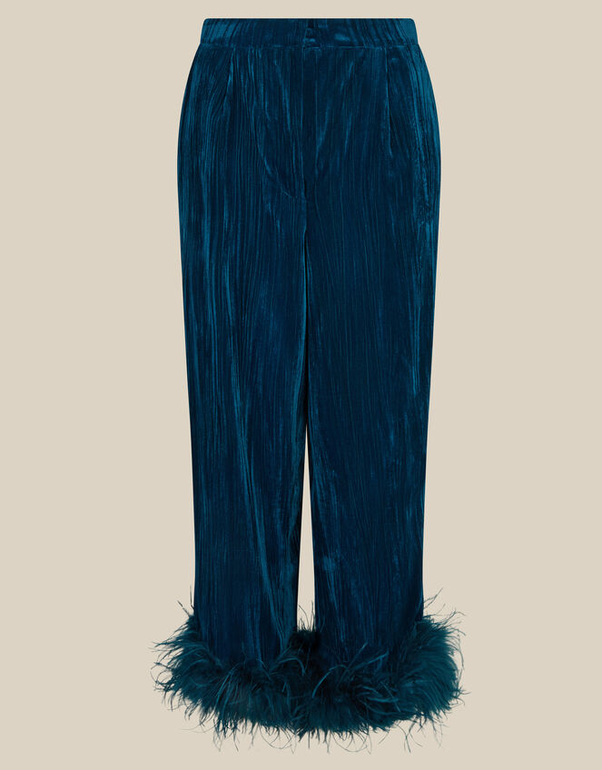 Quinn Feather Straight Leg Velvet Trousers, Teal (TEAL), large
