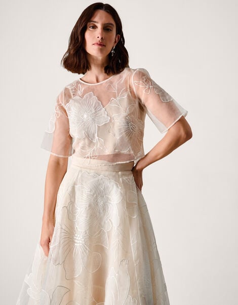 Rosie Lace Floral Bridal Top, Ivory (IVORY), large