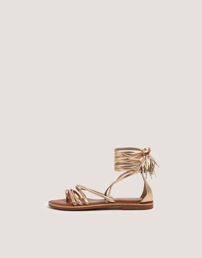 Gia Tassel Strap Leather Sandals, Gold (GOLD), large
