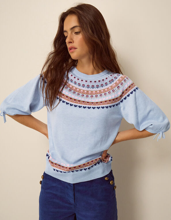 Fia Fair Isle Knit Sweater, Blue (BLUE), large