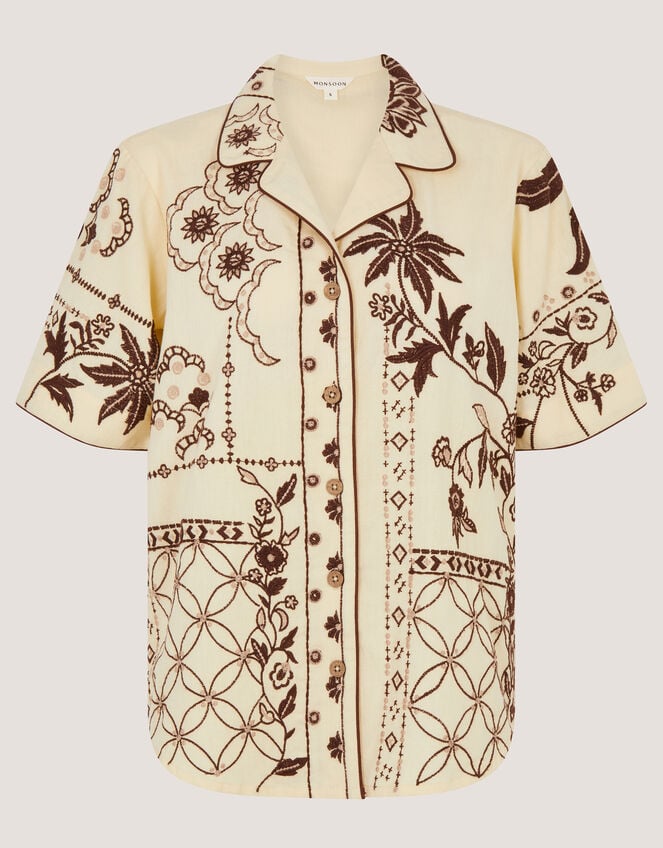 Carly Tropical Embroidered Shirt, Ivory (IVORY), large