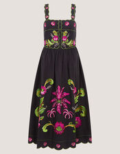 Eleni Floral Embroidered Midi Dress, Black (BLACK), large