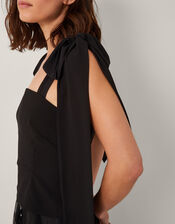 Briana Tie Floral Appliqu&eacute; Midi Dress, Black (BLACK), large