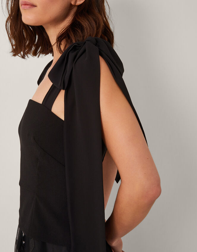 Briana Tie Floral Appliqu&eacute; Midi Dress, Black (BLACK), large