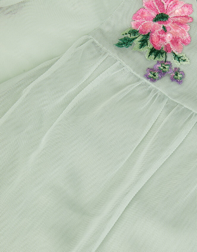 Peony Embroidered Tulle Party Dress, Green (SAGE), large
