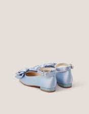 Pearl Bow Satin Flats, Blue (BLUE), large