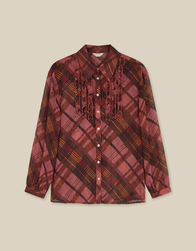 Melinda Ruffle Check Shirt, Pink (PINK), large