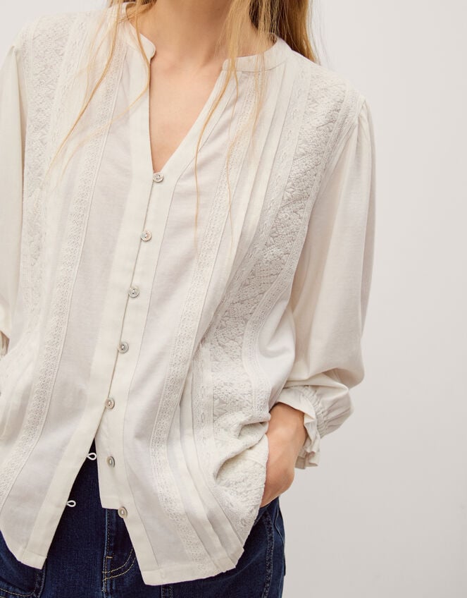 Leila Lace Jersey Top, Ivory (IVORY), large