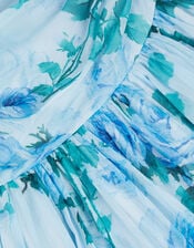 Texas One Shoulder Floral Prom Dress, Blue (BLUE), large