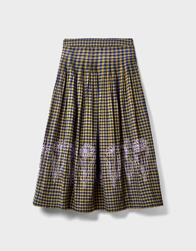 East Dilly Embroidered Gingham Print Midi Skirt, Multi (MULTI), large
