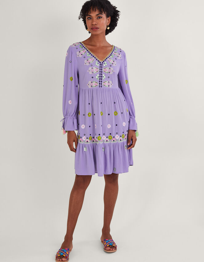 Premium Embroidered Kaftan Dress in LENZING&trade; ECOVERO&trade;, Purple (LILAC), large