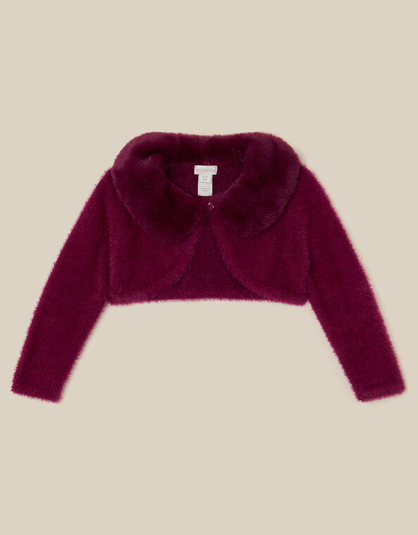Baby Detachable Collar Fuzzy Cardigan, Red (BURGUNDY), large