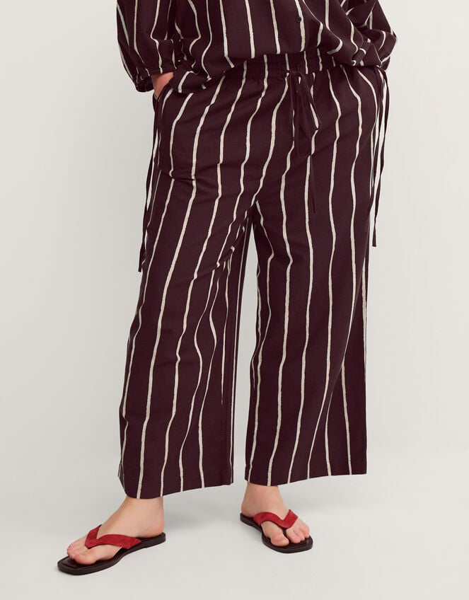 Callie Thorpe x Monsoon Stripe Linen Blend Wide Leg Trousers, Brown (BROWN), large