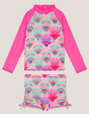 Rainbow Shell UPF50+ Rash Vest Swim Set, Pink (PINK), large