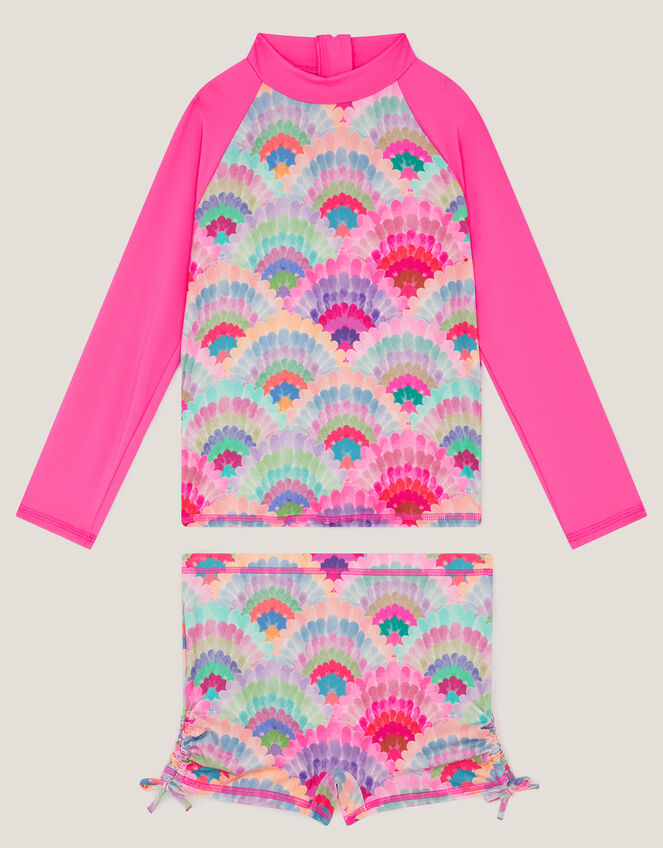 Rainbow Shell UPF50+ Rash Vest Swim Set, Pink (PINK), large