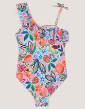 Fruit Print Asymmetrical Swimsuit, Pink (PINK), large