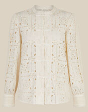 Dorothy Knot Button Lace Top, Cream (CREAM), large