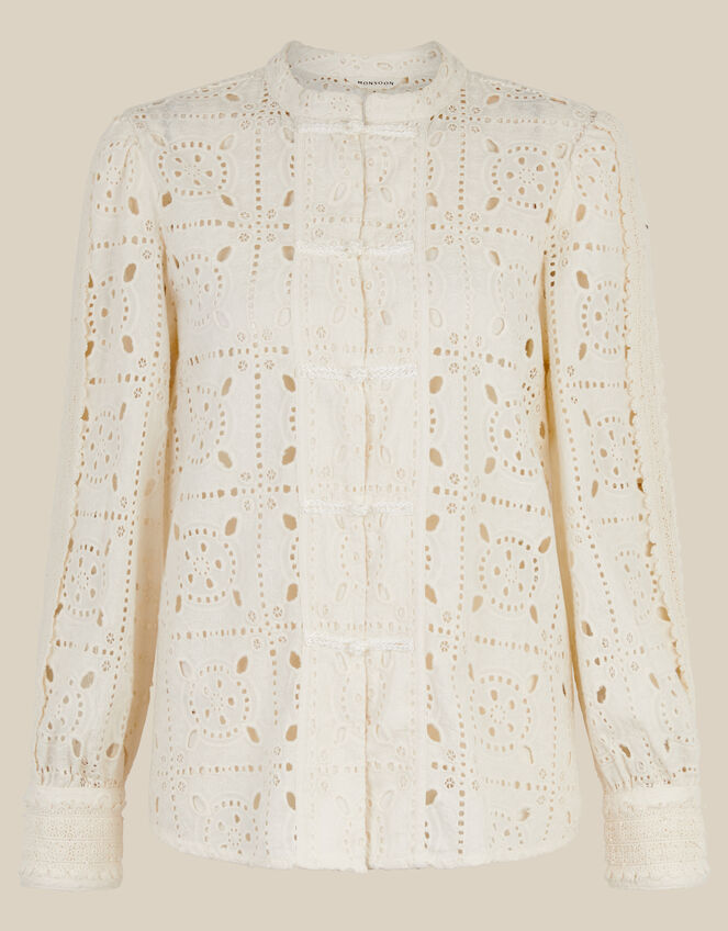 Dorothy Knot Button Lace Top, Cream (CREAM), large