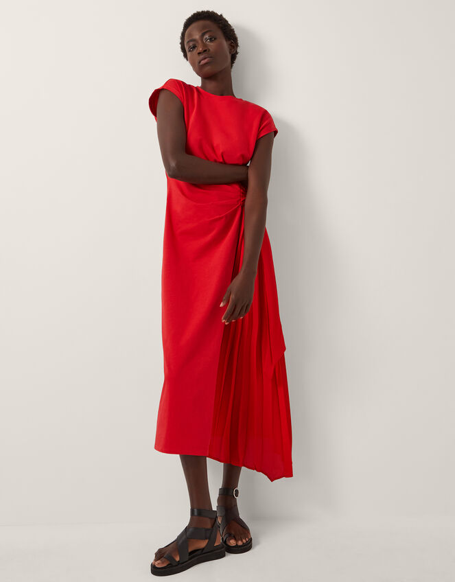 Tilly Tie-Side Jersey Midi Dress, Red (RED), large