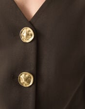 Perna V-Neck Button Jersey Top, Brown (CHOCOLATE), large