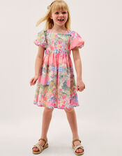 Bunny Scene Puff Sleeve Dress, Yellow (YELLOW), large