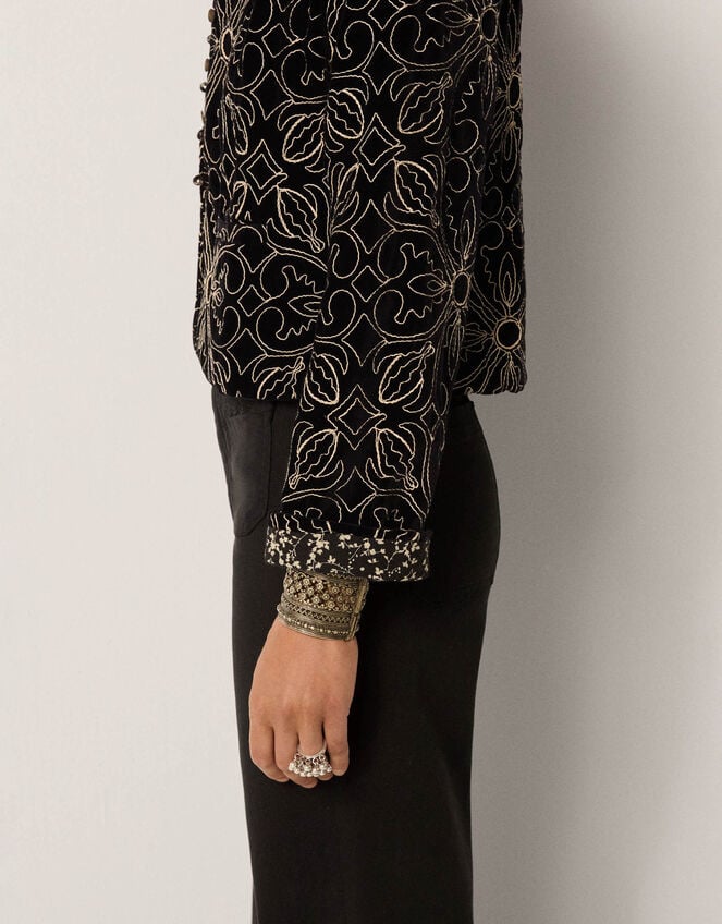 Maison Hotel Odette Floral Velvet Jacket, Black (BLACK), large