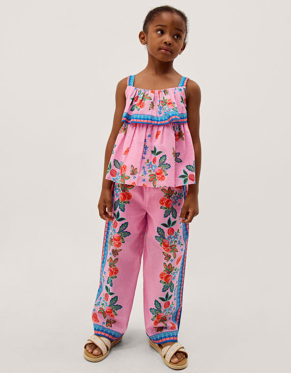 Oriana Fruit Print Top & Pants Set, Pink (PINK), large