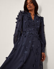 Gwen Appliqu&eacute; Long Sleeve Midi Dress, Blue (NAVY), large