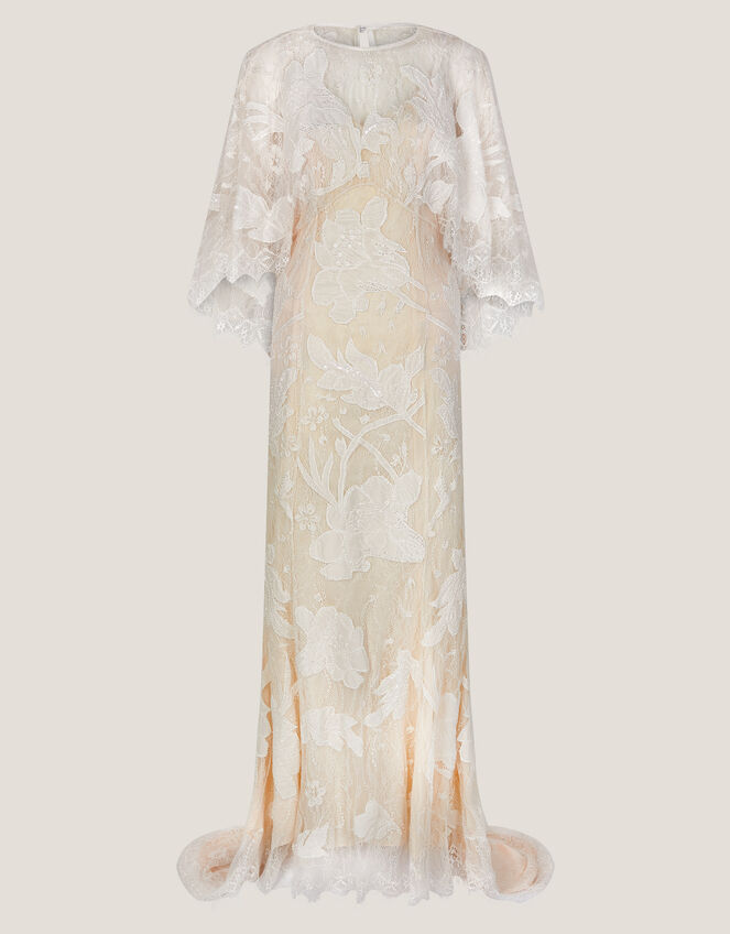 Eileen Cape Embellished Floral Lace Wedding Dress, Ivory (IVORY), large
