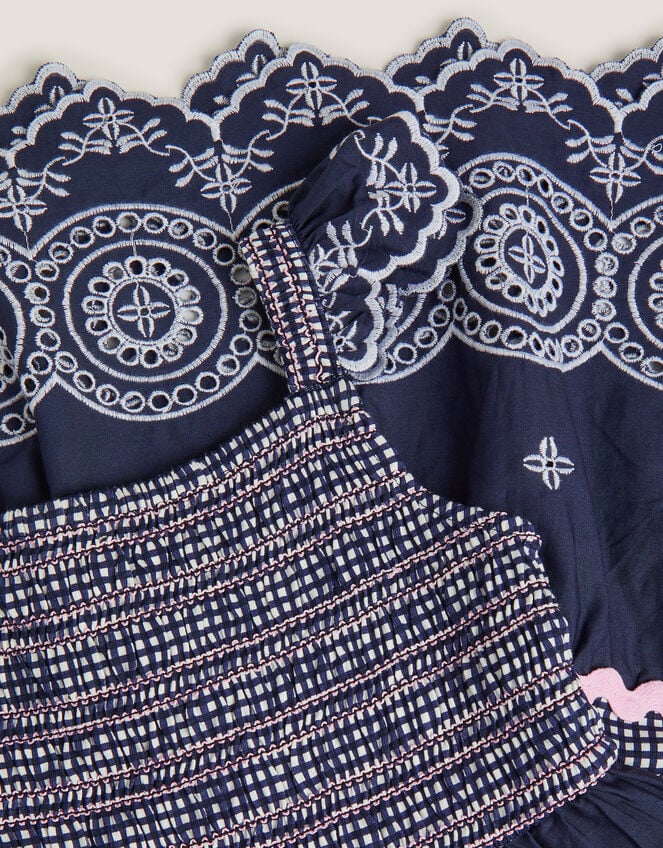 Broderie Smocked Jersey Dress, Blue (NAVY), large