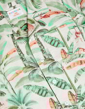 Palm Print Cotton Shirt & Shorts Set, Ivory (IVORY), large