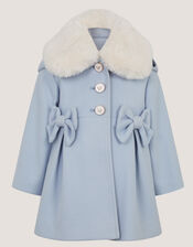 Baby Bow Faux Fur Collar Coat, Blue (BLUE), large